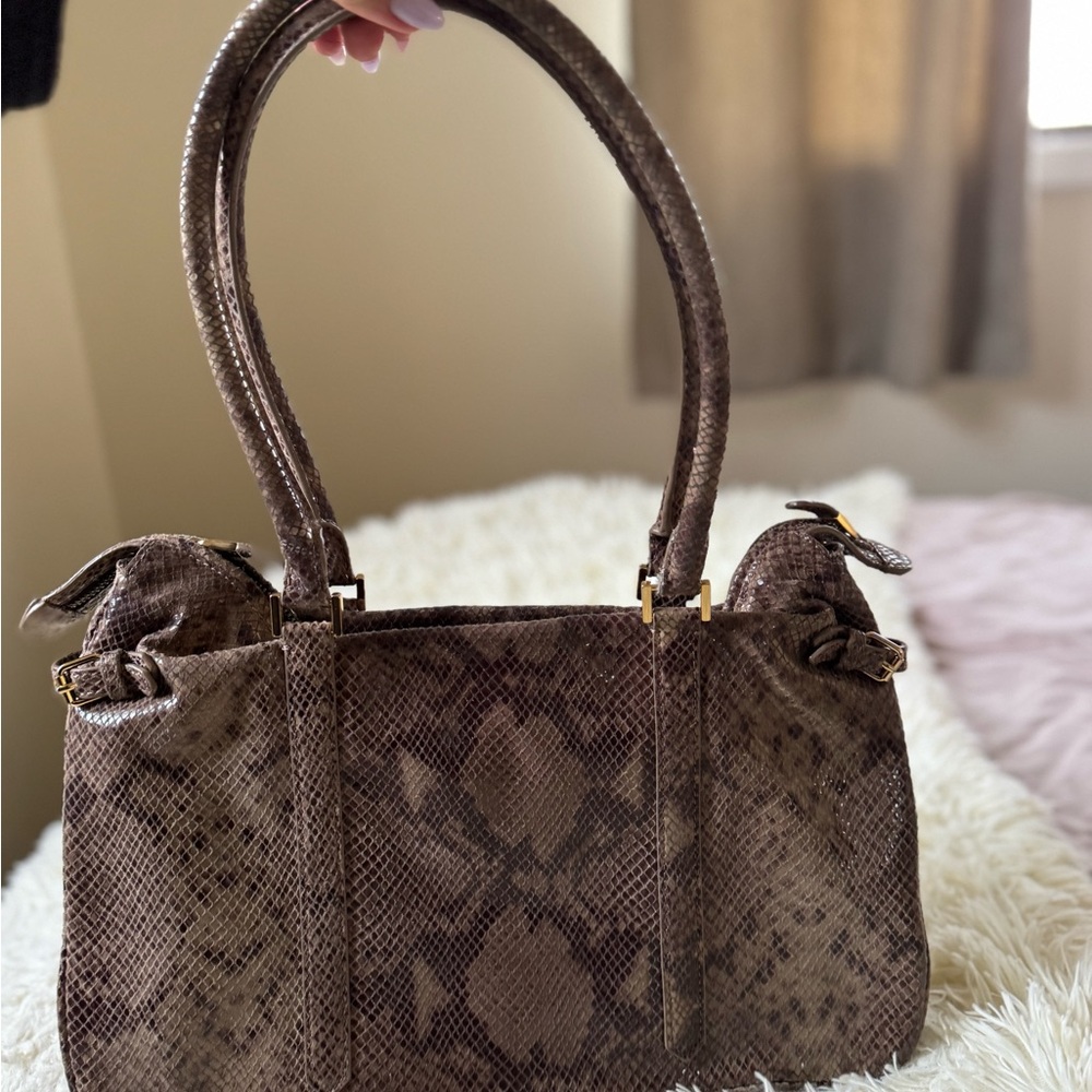 Brooks Brothers Gray Python Embossed Leather Top … - image 1